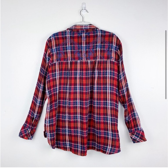 Free People Embroidered Magical Plaid Buttondown Top - Picture 8 of 11